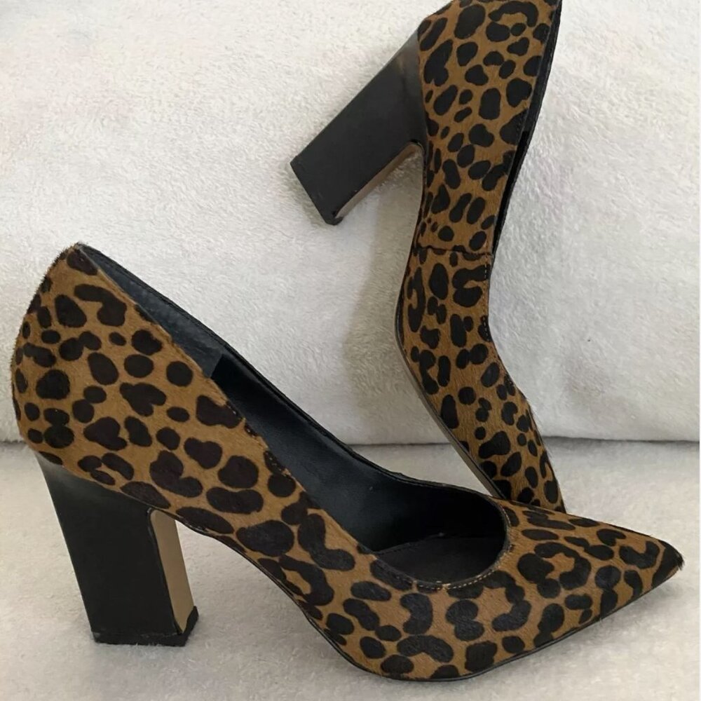 EUC Franco Sarto Sasha Calf Hair Leopard Print Leather Pumps Size 7.5